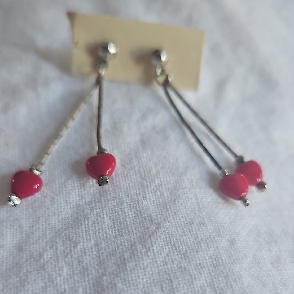 Elegant Red Heart Drop Earrings